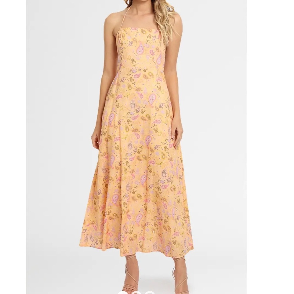 NWT Charlie Holiday Maple Strapless Floral Dress in Yellow and Pink